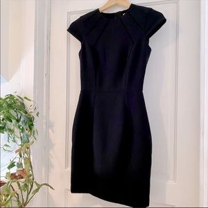H&M Classic Fitted Black Dress with Cap Sleeves Full Back-Zipper Size 2